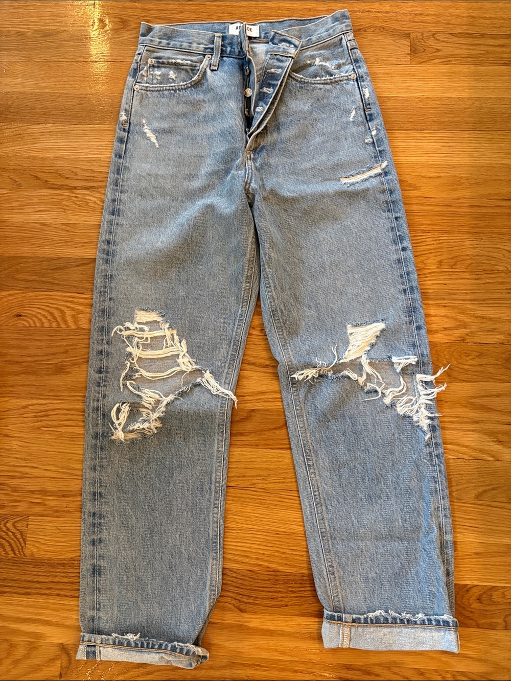 Agolde Women’s Light Blue Distressed Jeans - Classic Relaxed Fit